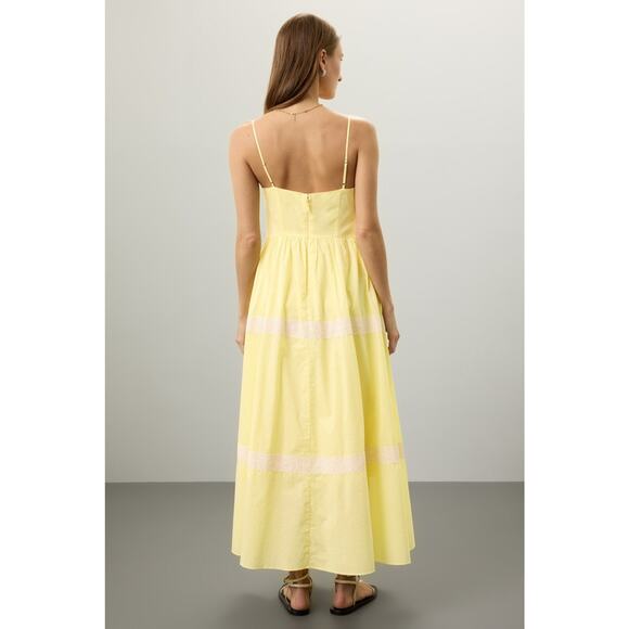 JASON WU COLLECTIVE Yellow 100% Cotton Lace Square Neckline Midi Dress Size 10 - Picture 2 of 14